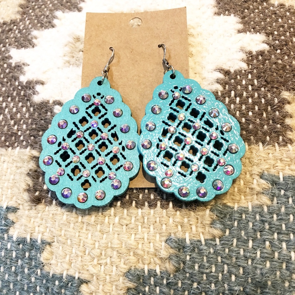 Turquoise rhinestone earrings
